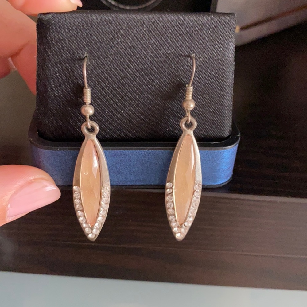 Light pink diamond sliver dangling earrings